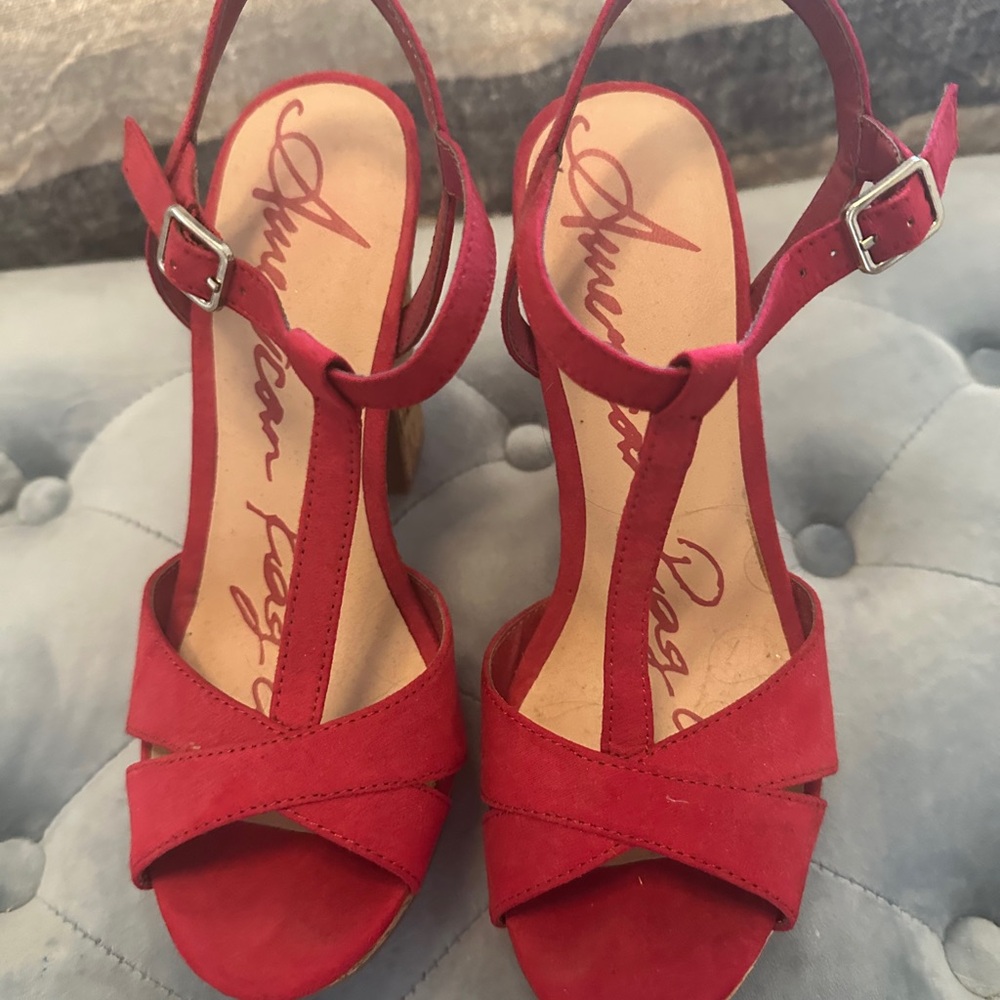 American Rag Red Sandals with Crisscross Straps and Wedge Heel